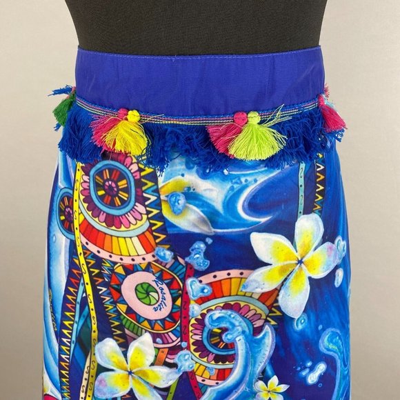Rosalita McGee M Floral Patterned Artsy Abstract Pom Pom Accented Skirt - Picture 2 of 12